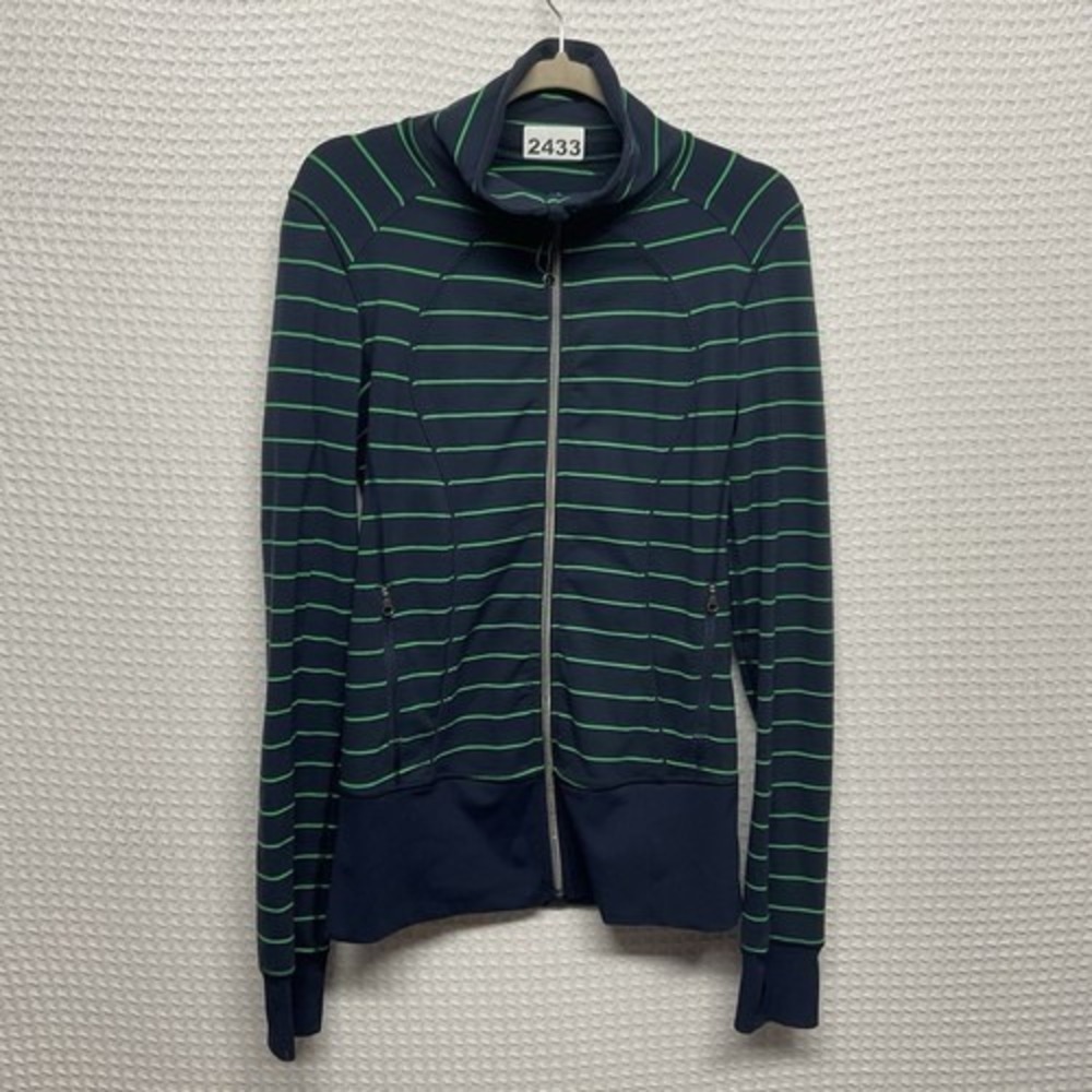 Lululemon‎ Blue/Green Striped Full Zip Gym Training Asana Jacket Women 8 China
